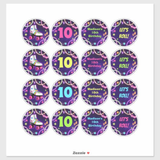 Roller Schaats Verjaardagsfeestjes Stickers 2,5" C (Vel)
