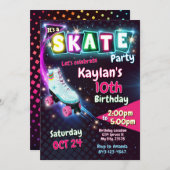 Roller schaats verjaardagsuitnodiging Meisjes Kaart (Voorkant / Achterkant)