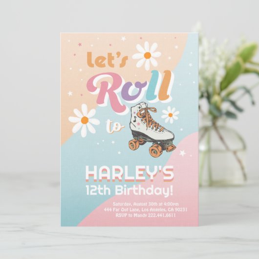 Roller Schaats Verjaardagsuitnodiging Roller Disco Kaart (Staand voorkant)