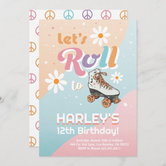 Roller Schaats Verjaardagsuitnodiging Roller Disco Kaart (Voorkant / Achterkant)