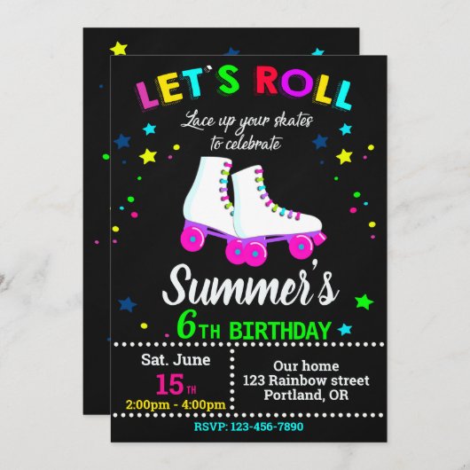 Roller schaats verjaardagsuitnodiging Skateparty Kaart (Voorkant / Achterkant)