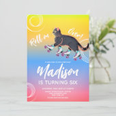 Roller Schaatsen Kitten Zwart Regenboog Verjaardag Kaart (Staand voorkant)