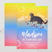 Roller Schaatsen Kitten Zwart Regenboog Verjaardag Kaart (Voorkant / Achterkant)