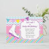 Roller schaatsen meisje verjaardagsuitnodiging roz kaart (Staand voorkant)