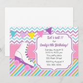 Roller schaatsen meisje verjaardagsuitnodiging roz kaart (Voorkant / Achterkant)