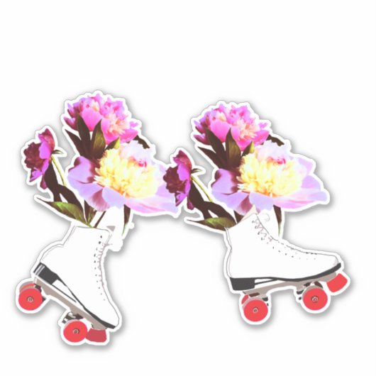 Roller Schaatsen Peonies Sticker (Voorkant)