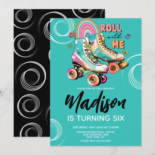Roller Schaatsen Regenboog Verjaardagsfeest Kaart (Voorkant / Achterkant)