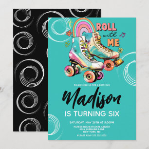 Roller Schaatsen Regenboog Verjaardagsfeest Kaart