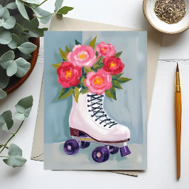 Roller Schaatsen Rose Boeket Schilderij Briefkaart