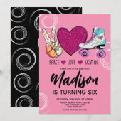 Roller Schaatsen Roze Hart Verjaardagsfeest Kaart (Voorkant / Achterkant)