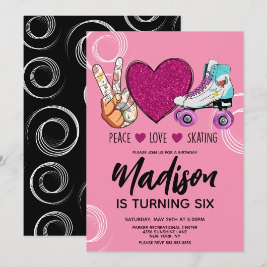 Roller Schaatsen Roze Hart Verjaardagsfeest Kaart (Voorkant / Achterkant)