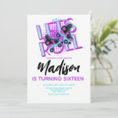 Roller Schaatsen Sweet 16 Theme Birthday Party Kaart (Staand voorkant)
