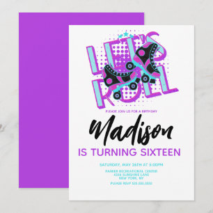 Roller Schaatsen Sweet 16 Theme Birthday Party Kaart
