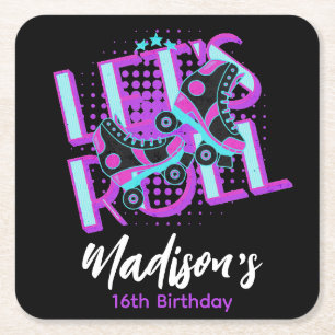 Roller Schaatsen Sweet 16 Theme Birthday Party Kartonnen Onderzetters