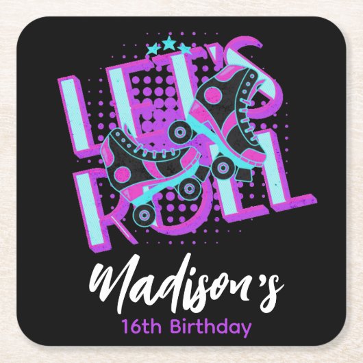Roller Schaatsen Sweet 16 Theme Birthday Party Kartonnen Onderzetters (Voorkant)