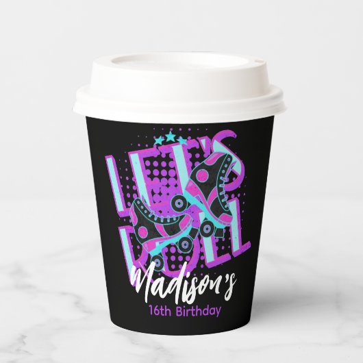 Roller Schaatsen Sweet 16 Theme Birthday Party Papieren Bekers (Voorkant)