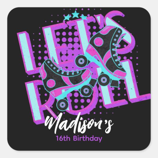 Roller Schaatsen Sweet 16 Theme Birthday Party Vierkante Sticker (Voorkant)