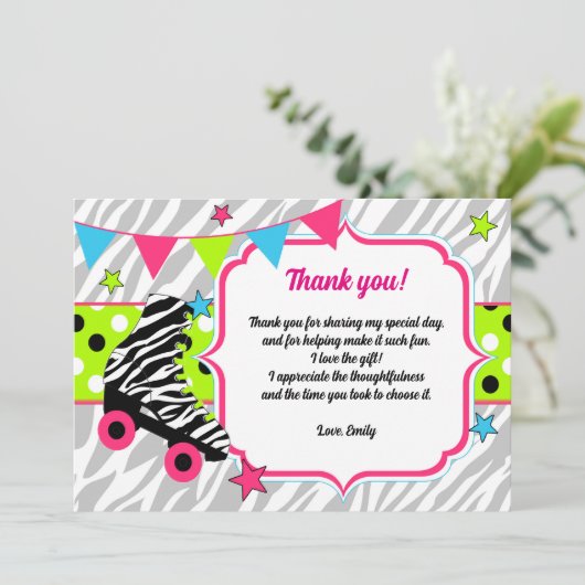 Roller Schaatsen Verjaardag Dank u kaart Neon (Staand voorkant)