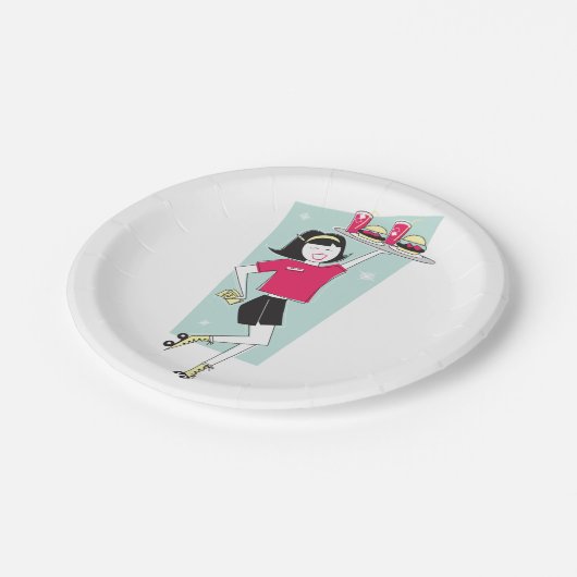 Roller Schaatsen Waitress Papieren Bordje (Gekanteld)