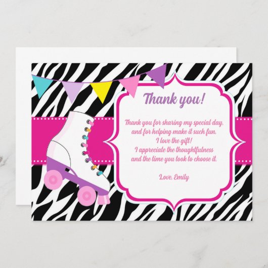Roller Schaatsen Zebra Verjaardag bedankje Bedankkaart (Voorkant / Achterkant)