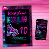 Roller Sjaatsfeest Meisjes Neon Glow Verjaardag Kaart