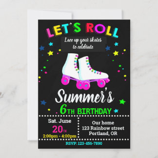 Roller skate birthday invitation - Skating party Kaart