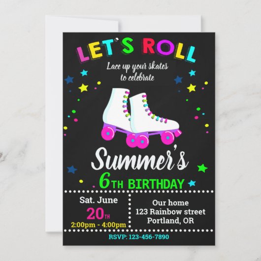 Roller skate birthday invitation - Skating party Kaart (Voorkant)