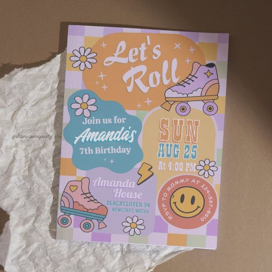 Roller Skate Birthday Party - Retro Groovy Kaart