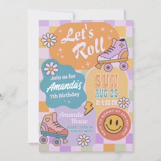Roller Skate Birthday Party - Retro Groovy Kaart (Voorkant)