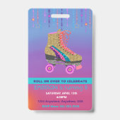 Roller SKate-feest, VIP-pas, uitnodiging, Glitters Badge (Achterkant)