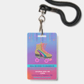Roller SKate-feest, VIP-pas, uitnodiging, Glitters Badge (Achterkant met lanyard)