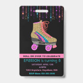 Roller SKate-feest, VIP-pas, uitnodiging, Glitters Badge (Achterkant)