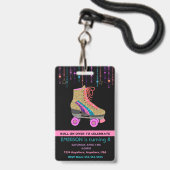 Roller SKate-feest, VIP-pas, uitnodiging, Glitters Badge (Achterkant met lanyard)