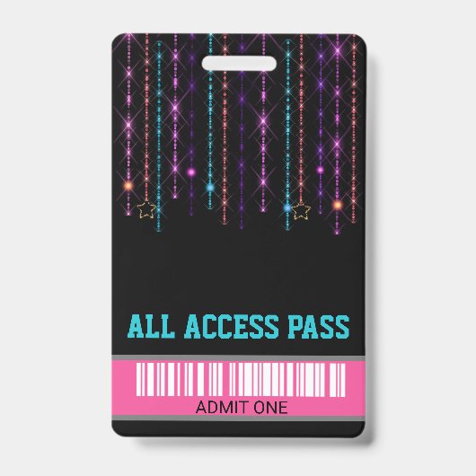 Roller SKate-feest, VIP-pas, uitnodiging, Glitters Badge (Voorzijde)