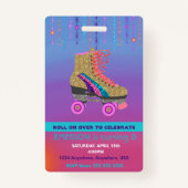 Roller SKate feestje, VIP Pas, Uitnodiging, Glitte Badge (Achterkant)