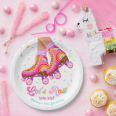 Roller Skate Let's Roll Skating Girl Birthday Papieren Bordje (Feest)