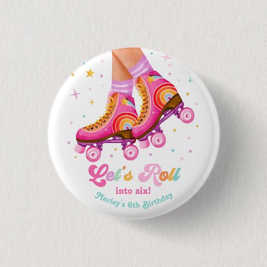 Roller Skate Let's Roll Skating Girl Birthday Ronde Button 3,2 Cm (Voorkant)