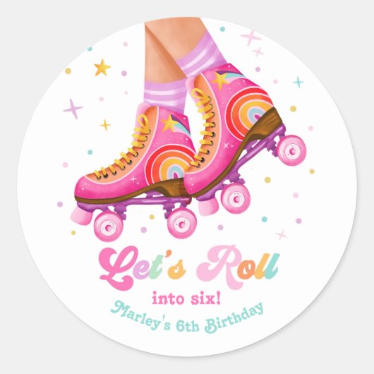 Roller Skate Let's Roll Skating Girl Birthday Ronde Sticker (Voorkant)