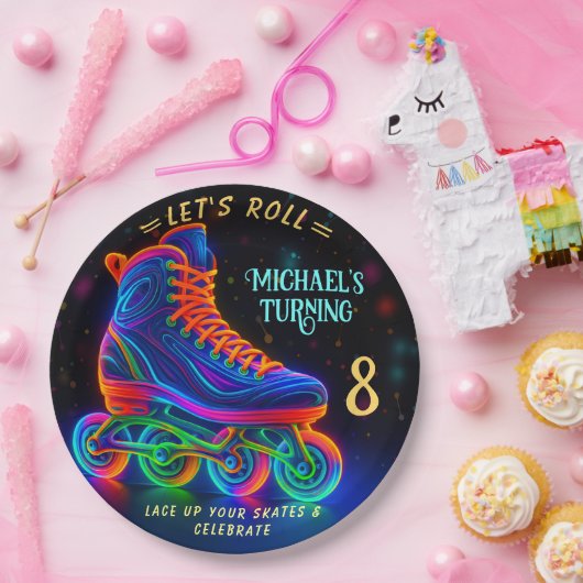 Roller Skate, Turning 8 Balloon Papieren Bordje (Feest)