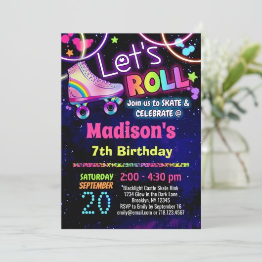 Roller Skaten Thema Regenboog Luipaard 90s Verjaar Kaart (Staand voorkant)