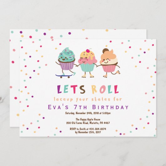 Roller skateparty-uitnodiging kaart (Voorkant / Achterkant)