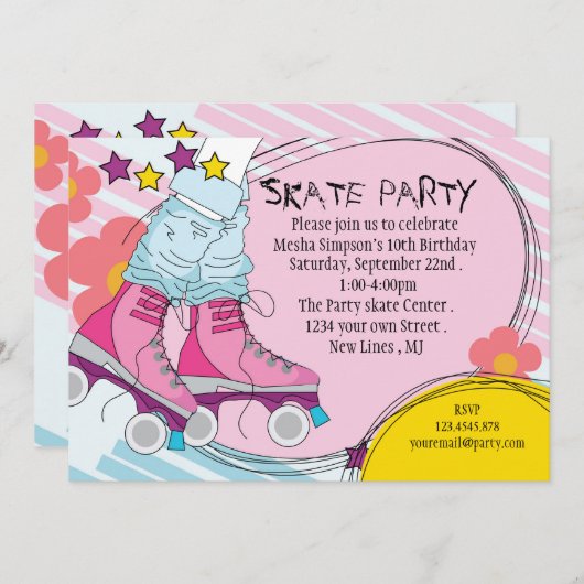 Roller Skateparty-uitnodiging Kaart (Voorkant / Achterkant)