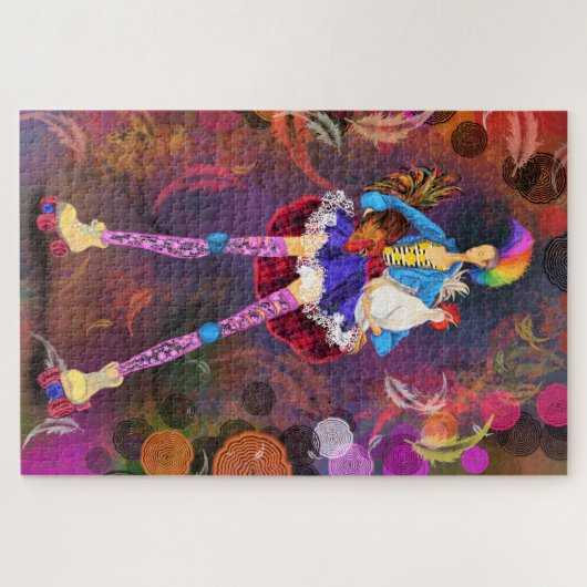 Roller Skater Punk Boerderij Meisje en roosters sc Legpuzzel (Horizontaal)