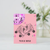 Roller Skates Derby Schaatsen Roze Disco Verjaarda Briefkaart (Staand voorkant)
