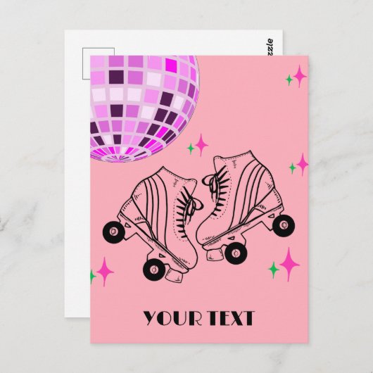 Roller Skates Derby Schaatsen Roze Disco Verjaarda Briefkaart (Voorkant / Achterkant)