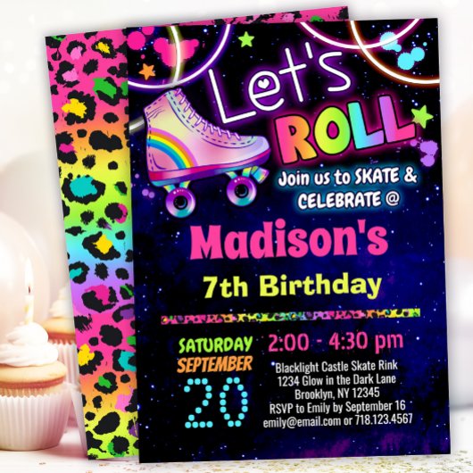 Roller Skates Thema Regenboog Luipaard 90er Kaart