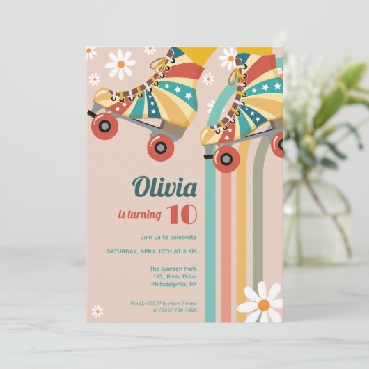 Roller Skating Birthday Groovy hippy Kaart (Staand voorkant)