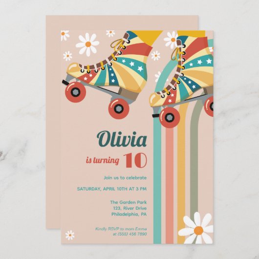 Roller Skating Birthday Groovy hippy Kaart (Voorkant / Achterkant)