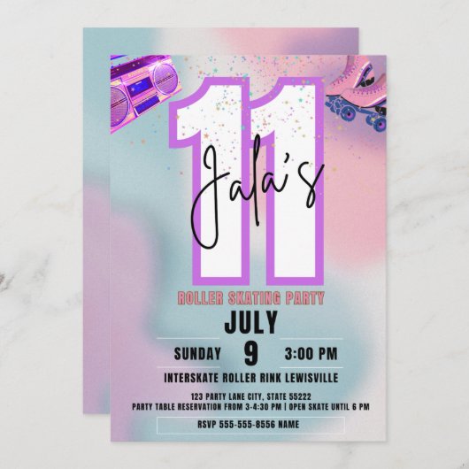 Roller Skating Birthday Invitation Kaart (Voorkant / Achterkant)