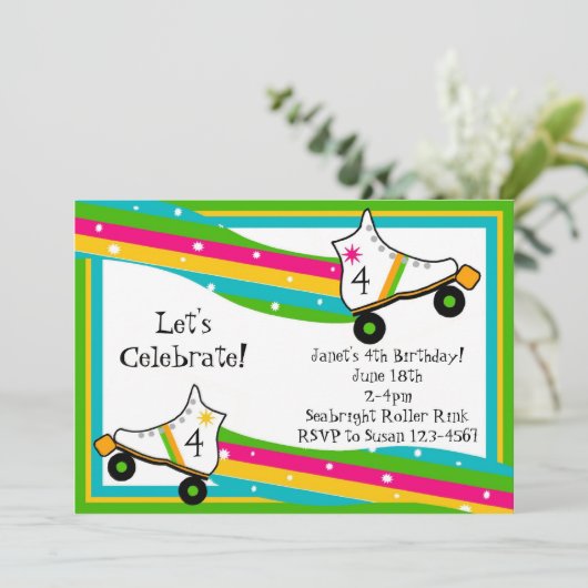 Roller Skating Birthday Invitation Kaart (Staand voorkant)